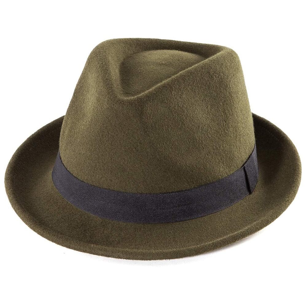 9543 Fedora Hats for Winter Retro Green Trilby Wool Panama Travel, 7 1/4